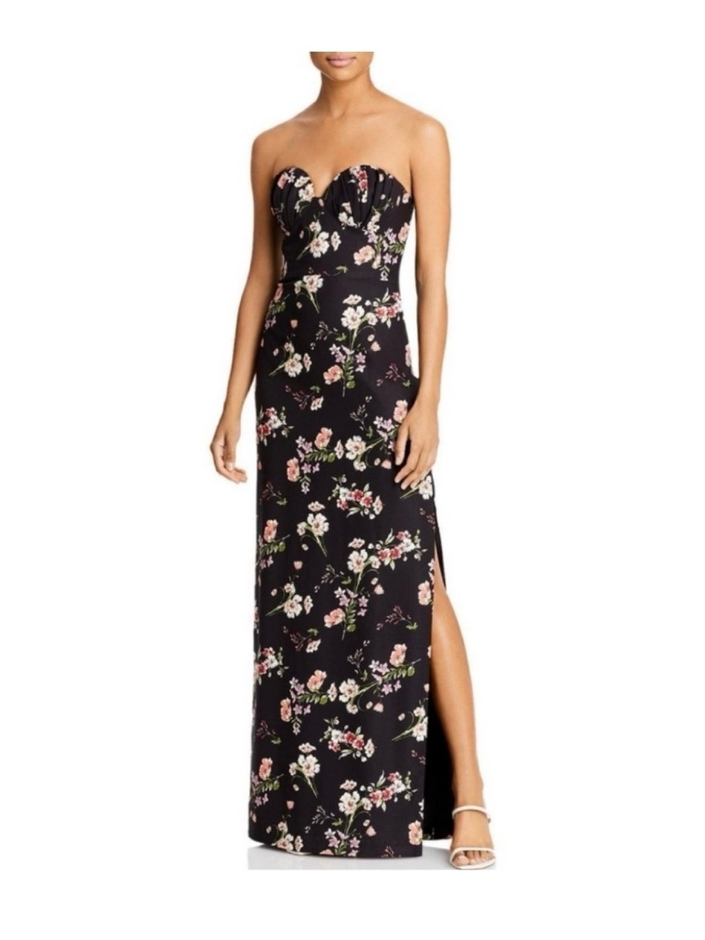 Aiden Mattox Strapless Black Floral Maxi Gown with Sweetheart Neckline size 10